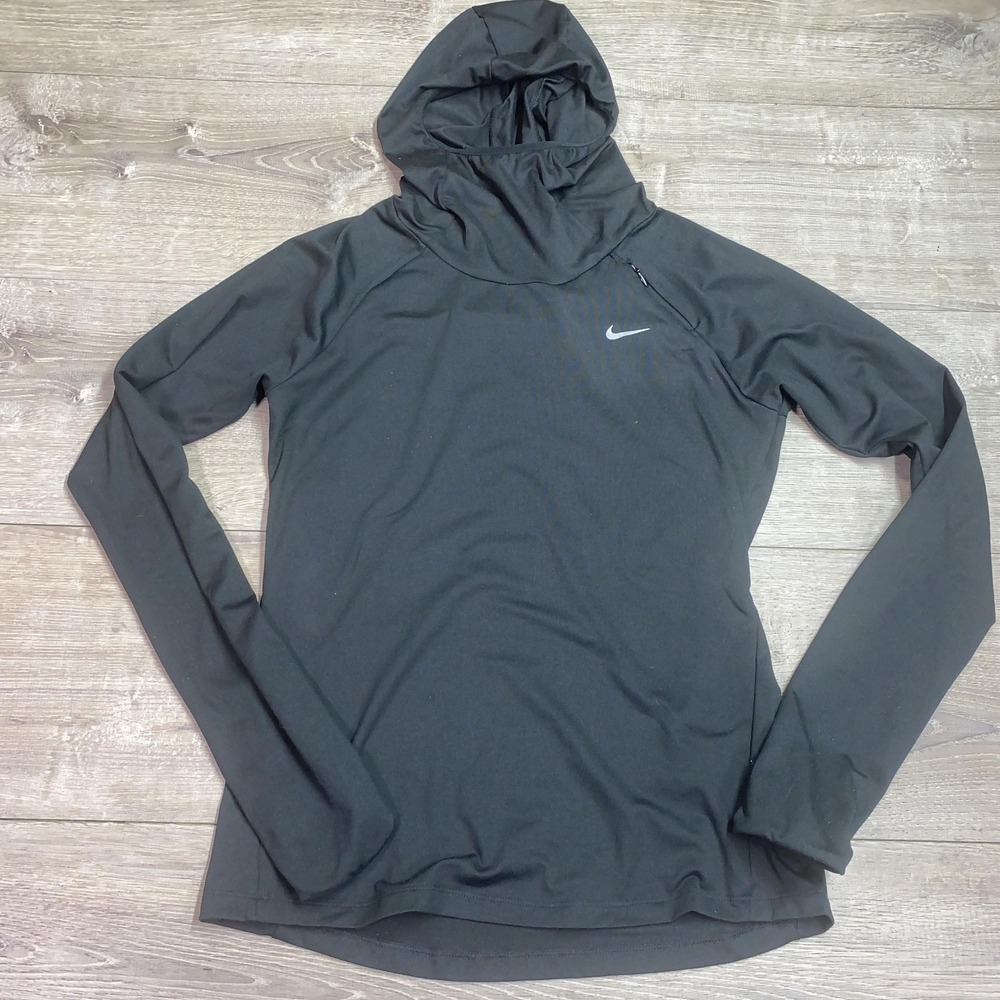 Nike Hoodie Womens Small Black Dri-FIT Running Pullover Zip Pocket 685818-010